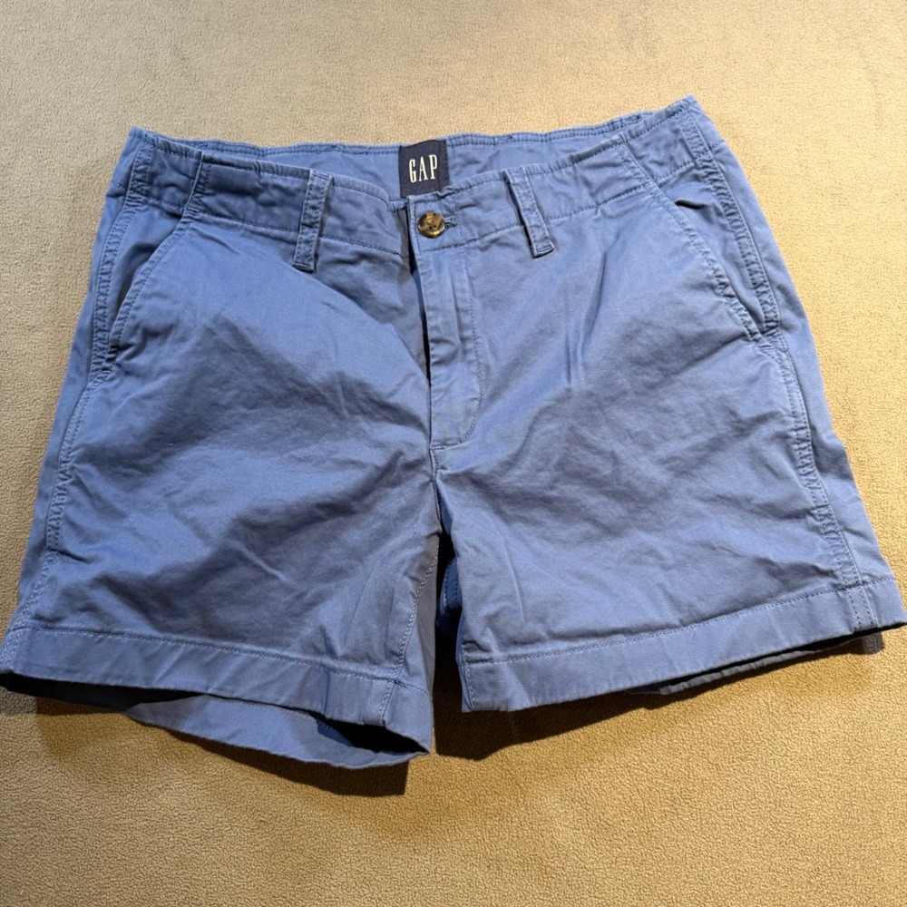 Gap Women Blue Chino Shorts Size 8 Mid Rise 4 Inch Inseam Cotton Twill Casual